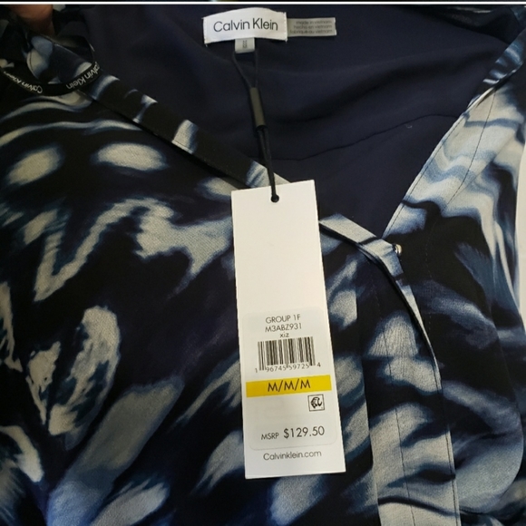 NWT Calvin Klein Sheer Long Sleeve Printed Chiffon Twist Front Dress - Picture 11 of 11